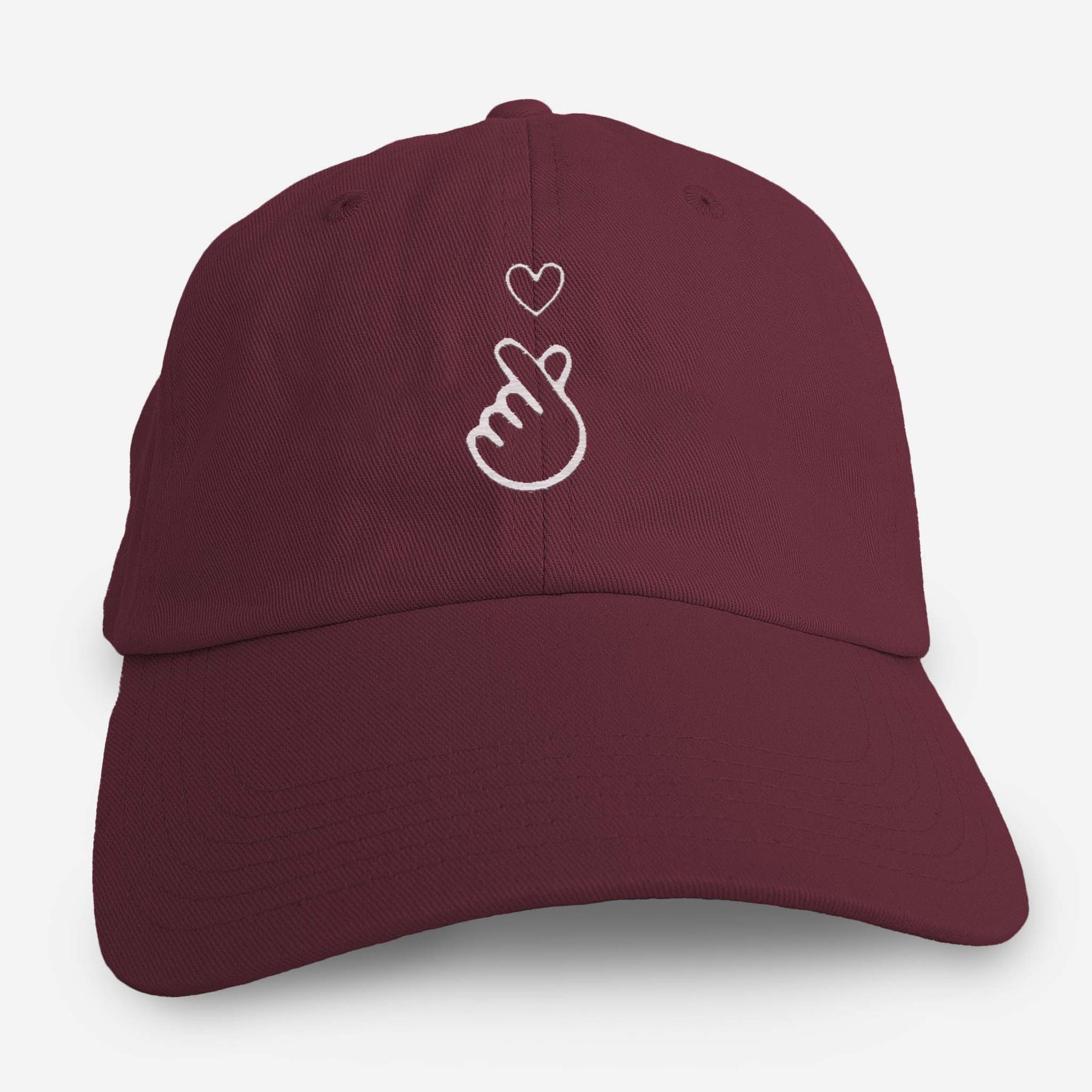 Maroon love hat for adults – cultural Asian finger heart embroidery