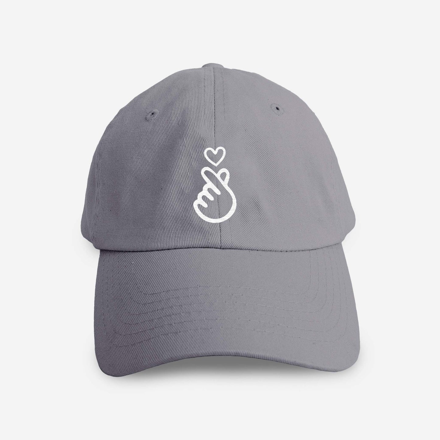 grey color youth love hat with embroidered finger heart symbol