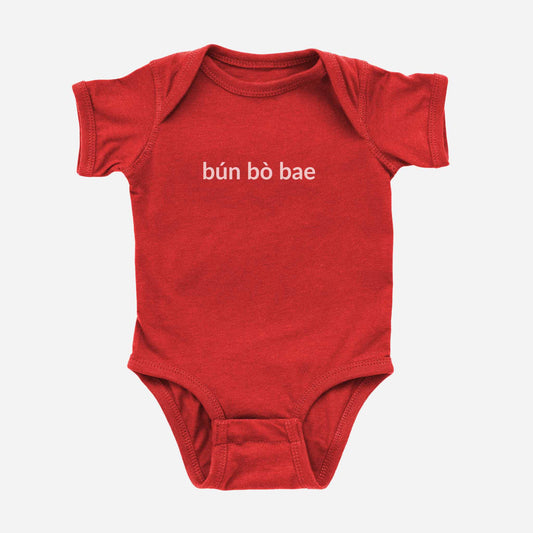 Bun Bo Bae red baby onesie inspired by Vietnamese comfort food