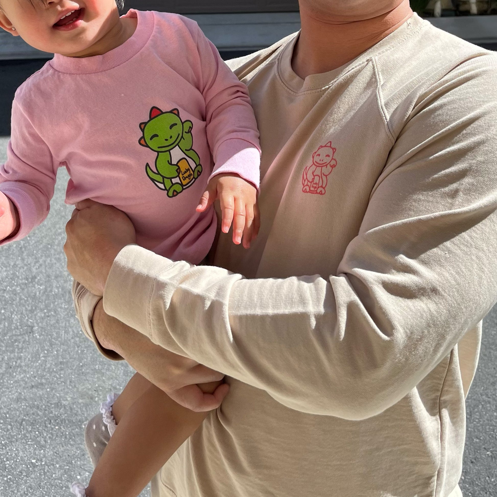 Lucky dragon on toddler long sleeve shirt and adult long sleeve shirt